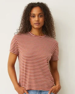 MONROW Stripe Basic Crew Neck Tee RUSTSTRIPE Clearance